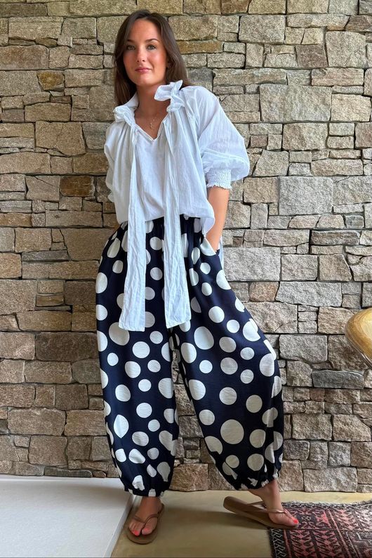 Basso Big Dot Balloon Cuff Pant Navy & White